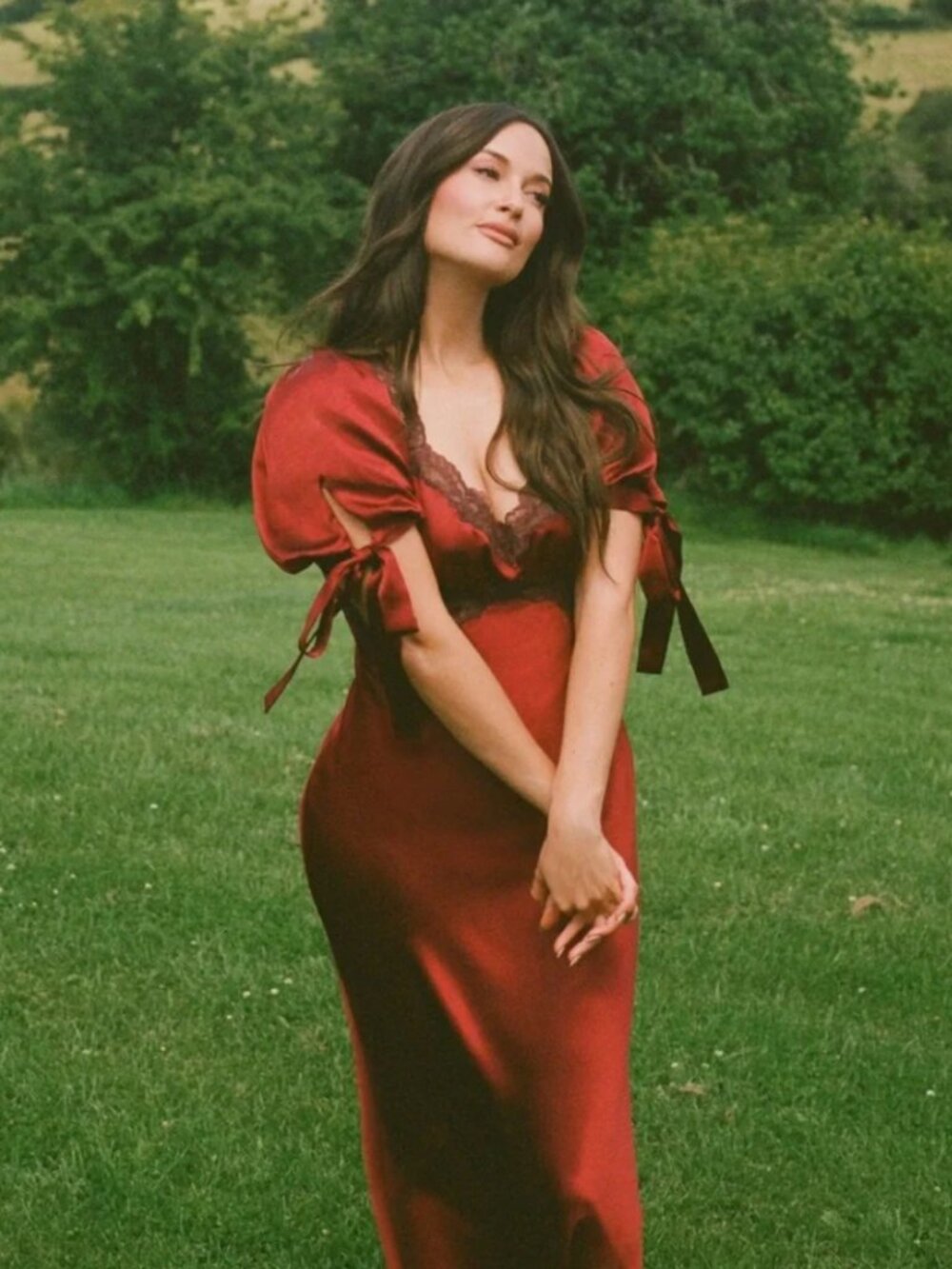 Reformation x Kacey Musgraves Stella Lace Trim Silk Midi Dress